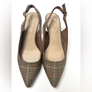 Rachel Zoe Tweed Slingback Pointed Toe Kitten Heels - Brown and Black Size 6